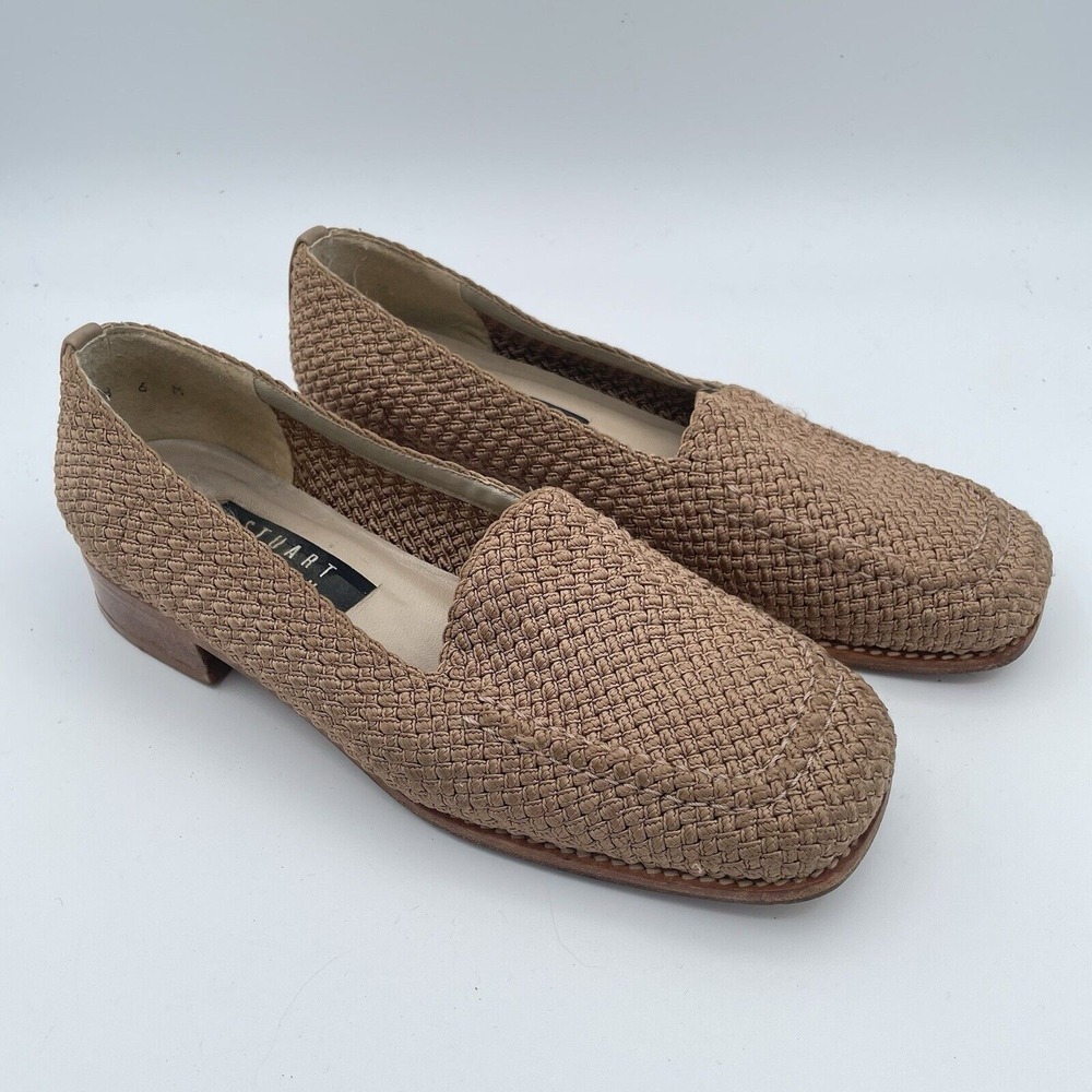 Stuart Weitzman Loafers Womens Size 6 M Taupe Woven Cord Flexible‎ Slip-On Shoes